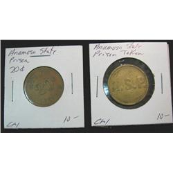 500. (2) Different Prison Tokens from Anamosa, Iowa.