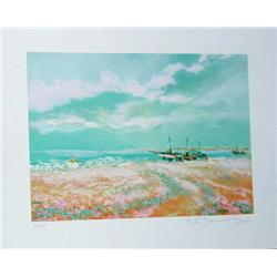 Claude Manoukian, Les Barques, Signed Litho