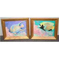 Set of 2 Oils on Canvas of Fish