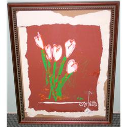 Framed Acrylic Oil Painting of Flowers