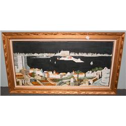 Framed Oil on Canvas of City