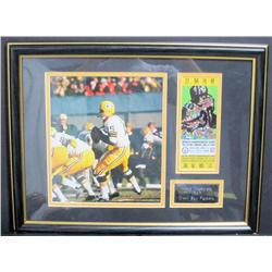 Framed Green Bay  Photo & 1968 Championship Ticket