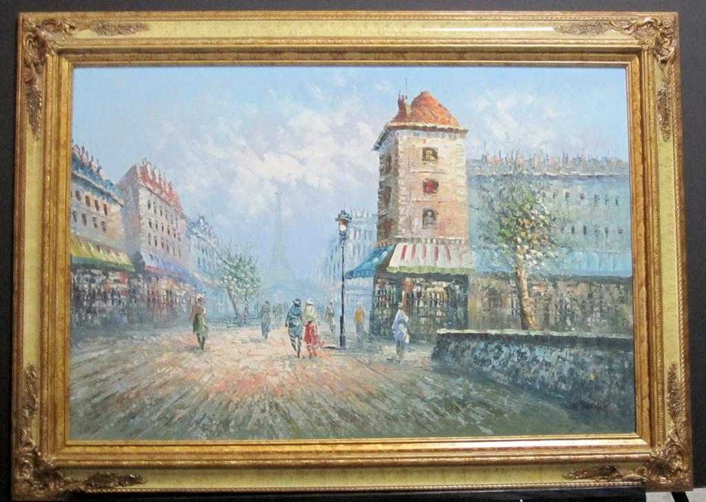 Framed Oil of Paris Street Scene By