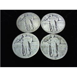 4 Assorted Standing Liberty Quarters
