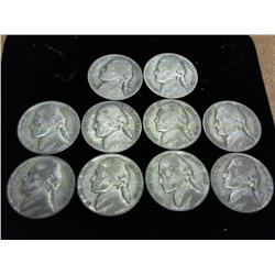 10 Assorted 35% Silver Jefferson War Nickels
