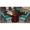 Image 3 : Dark Colored Wooden Round Table w/ 3 Green Chairs