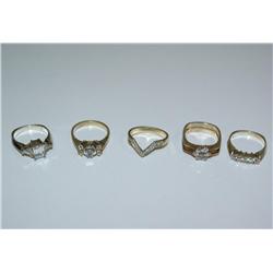 Lot of 5 Silver Gold Plated Rings w/ CZ Stones