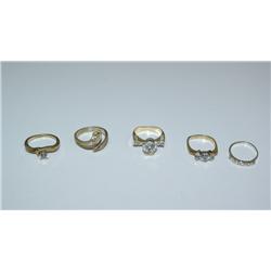 Lot-5 Silver Gold Plated Rings w/CZ Stones-X's $$$