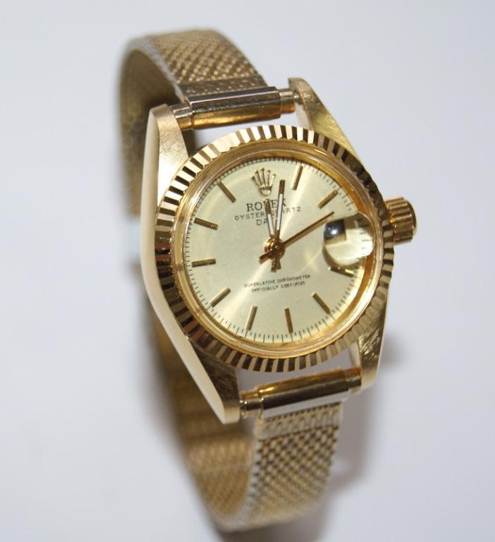 Faux Rolex Oyster Quartz Ladies Gold Plated Watch