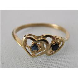 10k Gold Double Heart Ring W/Sapphires