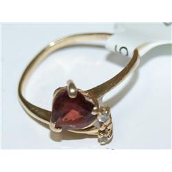 AAA Garnet & Diamonds Heart Design Ladies Ring