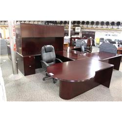 Mahogany U-Shaped P-Top Executive Office Suite