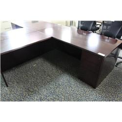 Mahogany L-Shaped P-Top Executive Office Desk