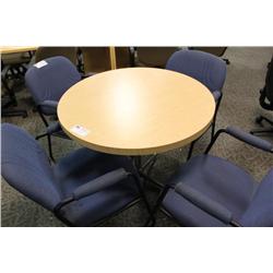 Maple Table With 4 Blue Chairs