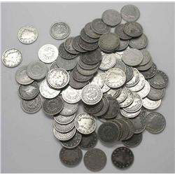 Lot of 100 V- Nickels- ag-fine grade-