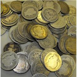 LOT OF 100 BARBER DIMES- CIRCULATED