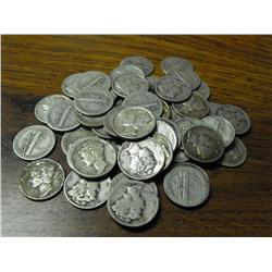 Lot of 50 Mercury Dimes- Various Dates-Circulated