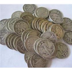Lot of 100 Walking Liberty Half Dollars-