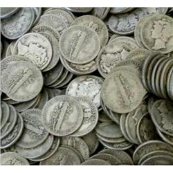 Lot of 250 Mercury DImes 90% Silver- Various