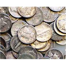 Lot of 100 Mercury Dimes- Circulated-