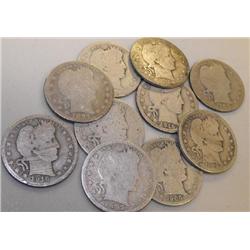 Lot of 10 Barber Halves- Various Circulated Dates