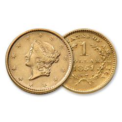 1850-75 $ 1 Gold Liberty US Coin