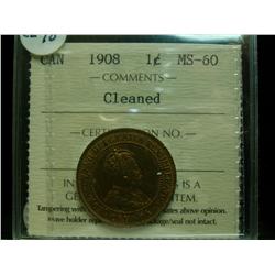 1908 1¢ ICCS MS60 Cleaned