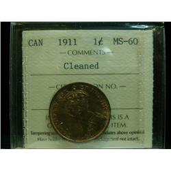 1911 1¢ ICCS MS60 Cleaned