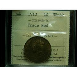 1913 1¢ ICCS MS62 Trace Red