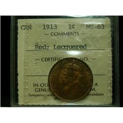 1913 1¢ ICCS MS63 Red Lacquered
