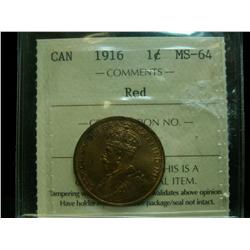 1916 1¢ ICCS MS64 Red
