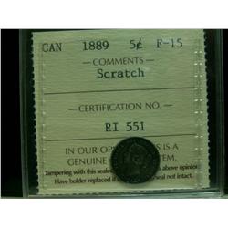 1889 5¢ ICCS F15 Scratch