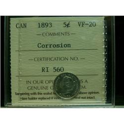 1893 5¢ ICCS VF20 Corrosion