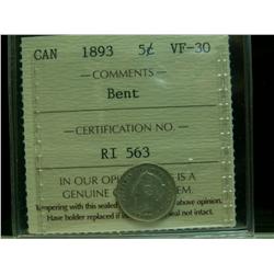 1893 5¢ ICCS VF30 Bent