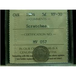 1894 5¢ ICCS VF30 Scratches