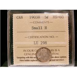 1903H 5¢ Small H ICCS MS60