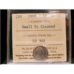 1908 5¢ Small 8 ICCS EF40 Cleaned