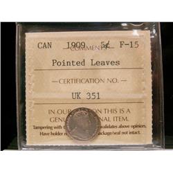 1909 5¢ Pointed Leaves ICCS F15