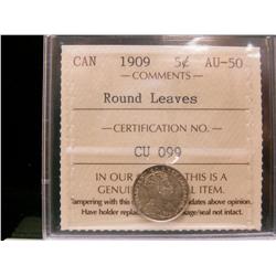 1909 5¢ RL ICCS AU50