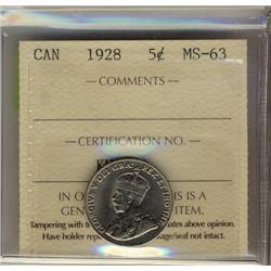 1928 5¢ ICCS MS63.