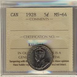 1928 5¢ ICCS MS64.
