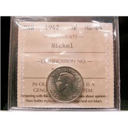 1942 5¢ ICCS MS64 Nickel