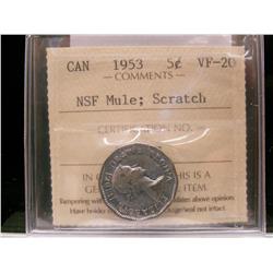 1953 5¢ NSF Mule ICCS VF20 Scratch