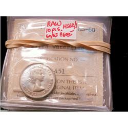 1964 5¢ EWL ICCS MS60; Lot of 10 coins