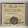 Image 1 : 1870 10¢ Narrow O ICCS VF30 Rim Nick