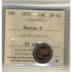 1870 10¢ Narrow O ICCS VF30 