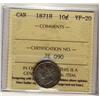 Image 1 : 1871H 10¢ ICCS VF20