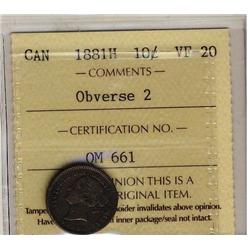 1881H 10¢ Obv 2 ICCS VF20