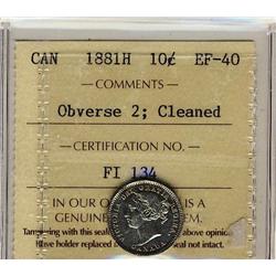 1881H 10¢ Obv 2 ICCS EF40 Cleaned
