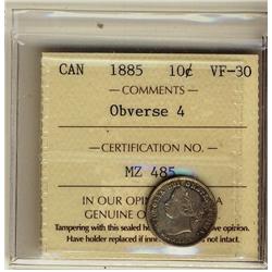 1885 10¢ Obv 4 ICCS VF30